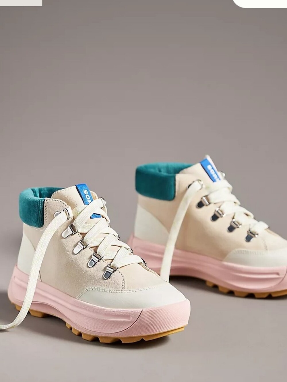 Sorel ONA 503 Lace-Up Boots with Pink Midsole and Teal Collar